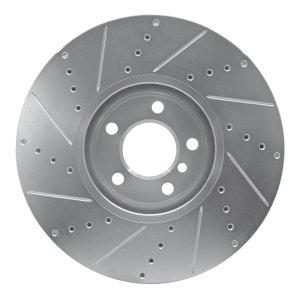 BMW 535i GT Brake Rotor (1) - Front Left - R1 Concepts - Drilled & Slotted - Silver - `10-`18